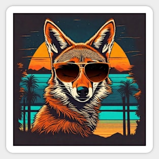 Cool coyote wearing sunglasses in the sunset Sticker
